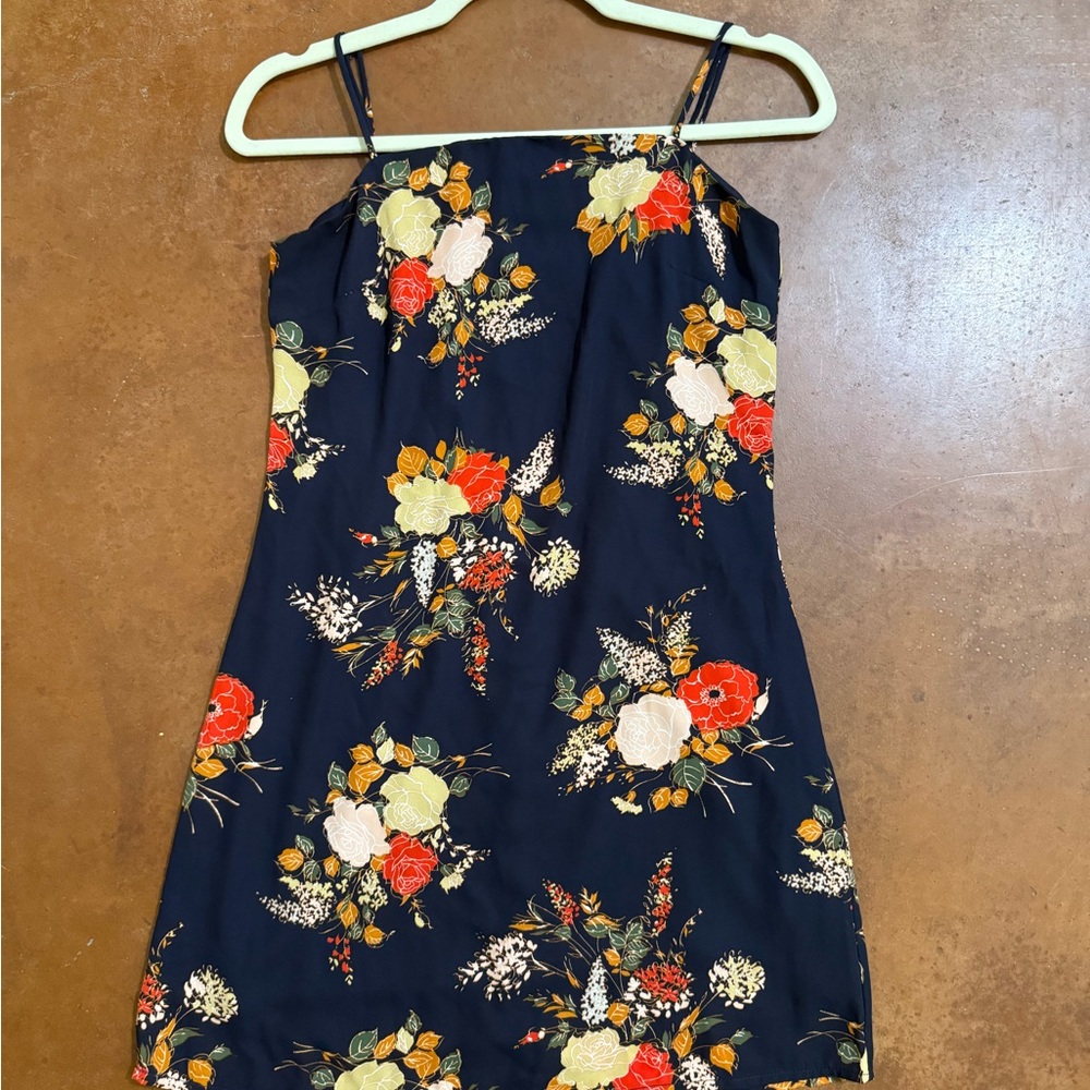 Navy Floral Spaghetti-Strap Mini Dress